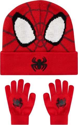 Ensemble Marvel Spider-Man rouge avec bonnet enfant et gants