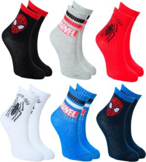 Lot de 6 chaussettes classiques en coton Marvel Spider-Man pour garçon, tailles 23-26, 27-30, 31-34