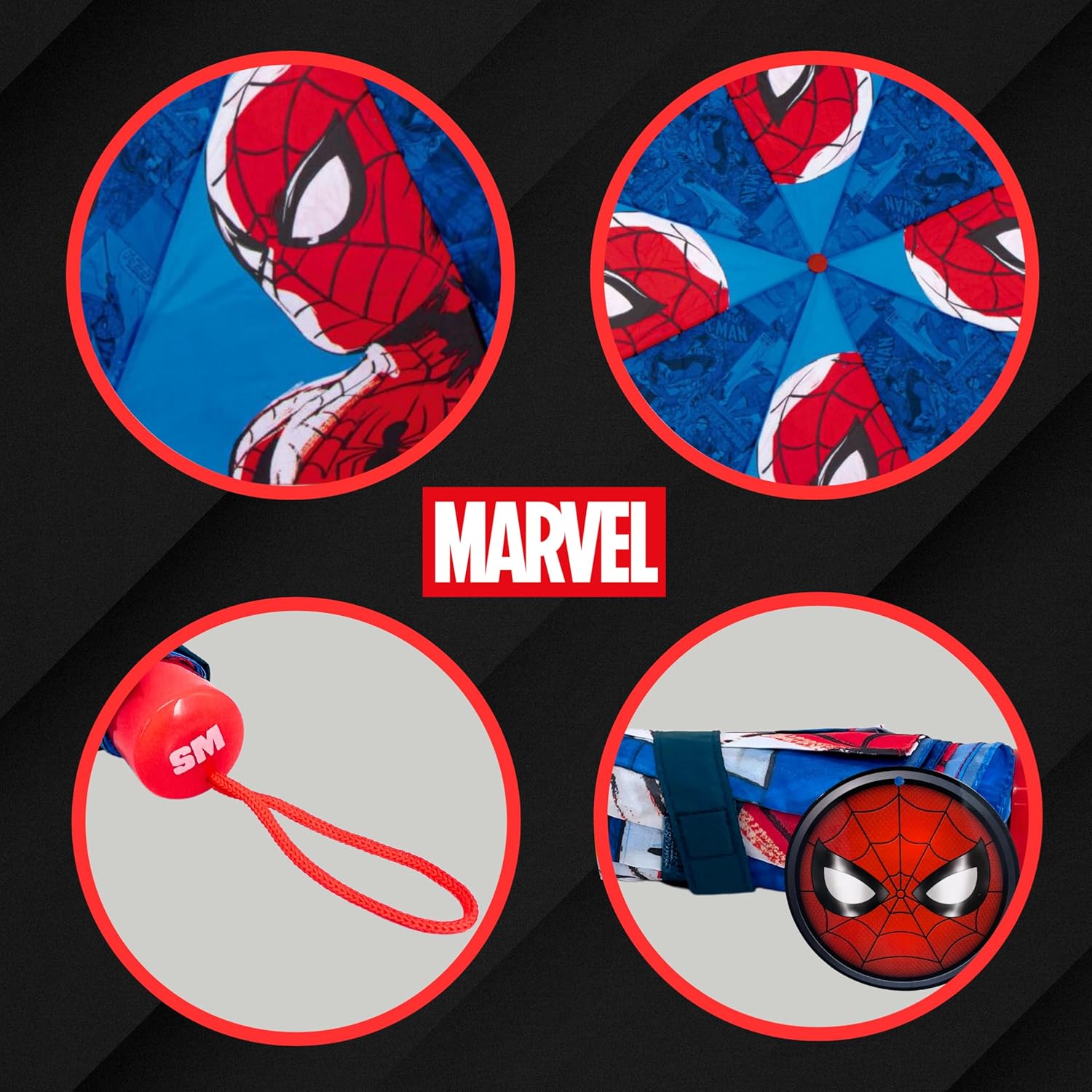 Parapluie pliant compact Marvel Spider-Man rouge – Image 5