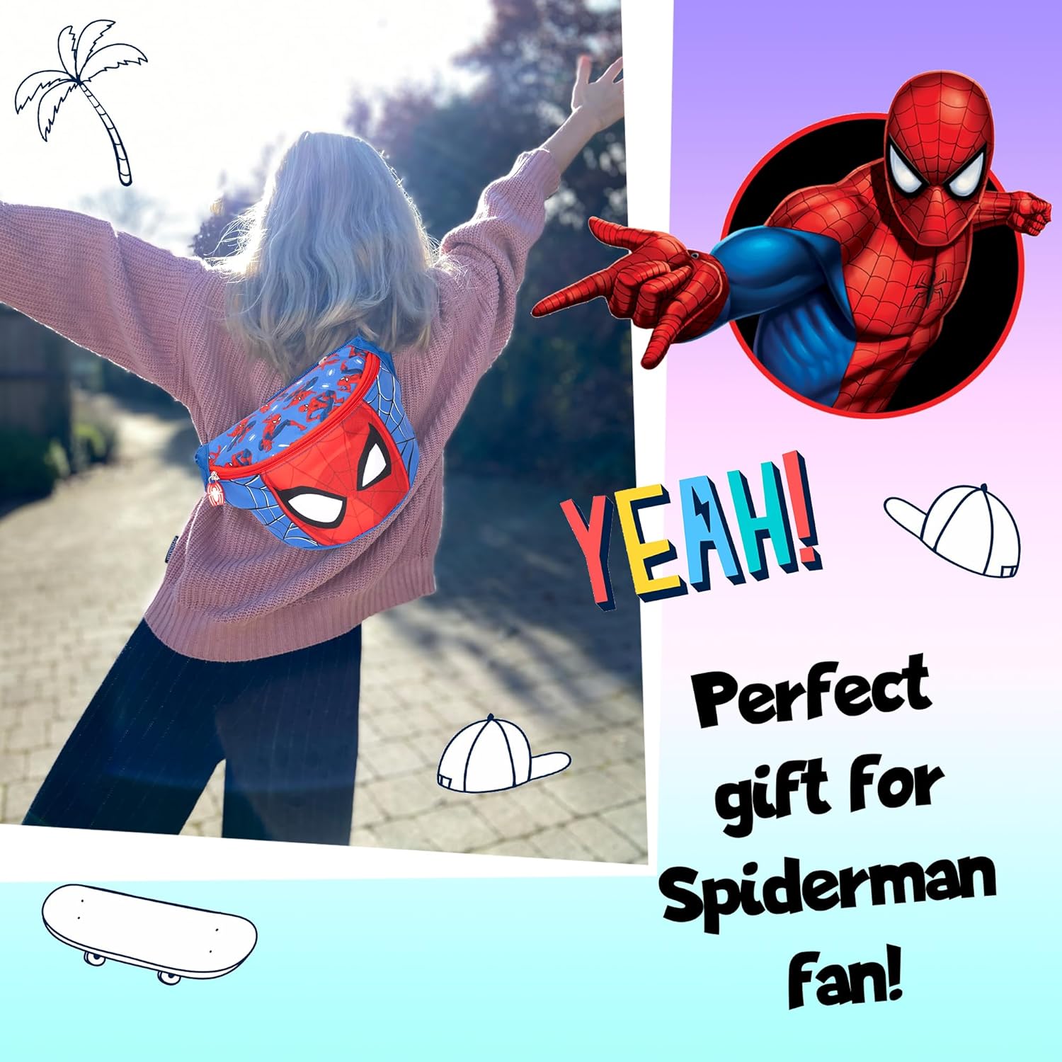 Sac banane Marvel Spiderman bleu et rouge à sangle réglable pour enfant – Image 6
