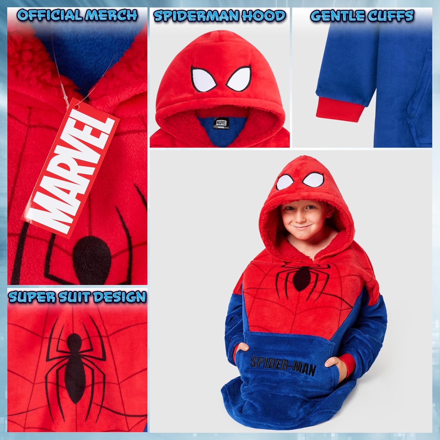 Pull plaid oversize Marvel Spider-Man en polaire pour enfant, taille unique – Image 4