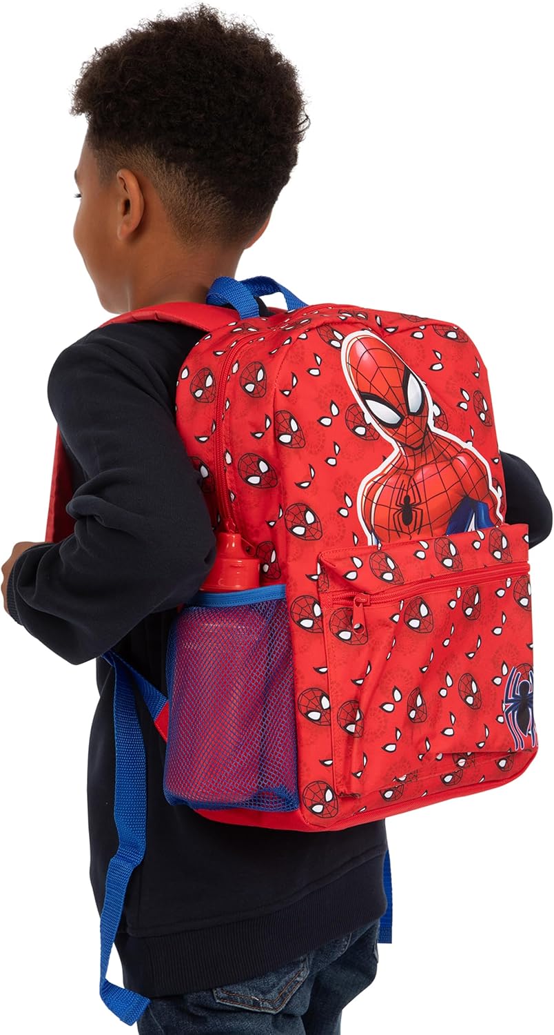 Cartable Marvel Spiderman rouge avec bouteille, sac lunch et trousse – Image 3