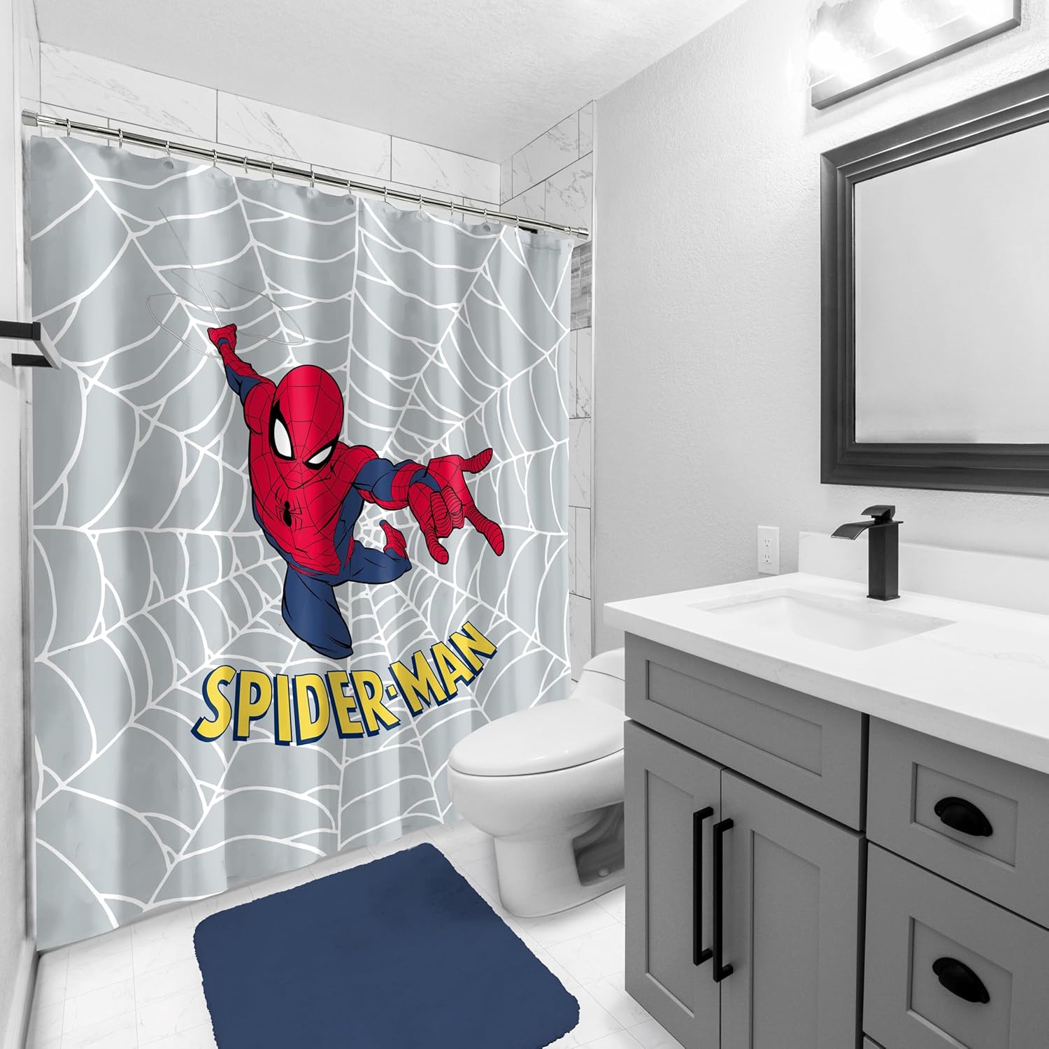 Rideau de douche Marvel Spiderman gris en microfibre 178 x 182 cm – Image 4
