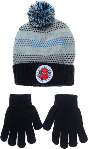Ensemble Marvel Spider-Man bonnet à pompon et gants enfant, tailles 52 et 54