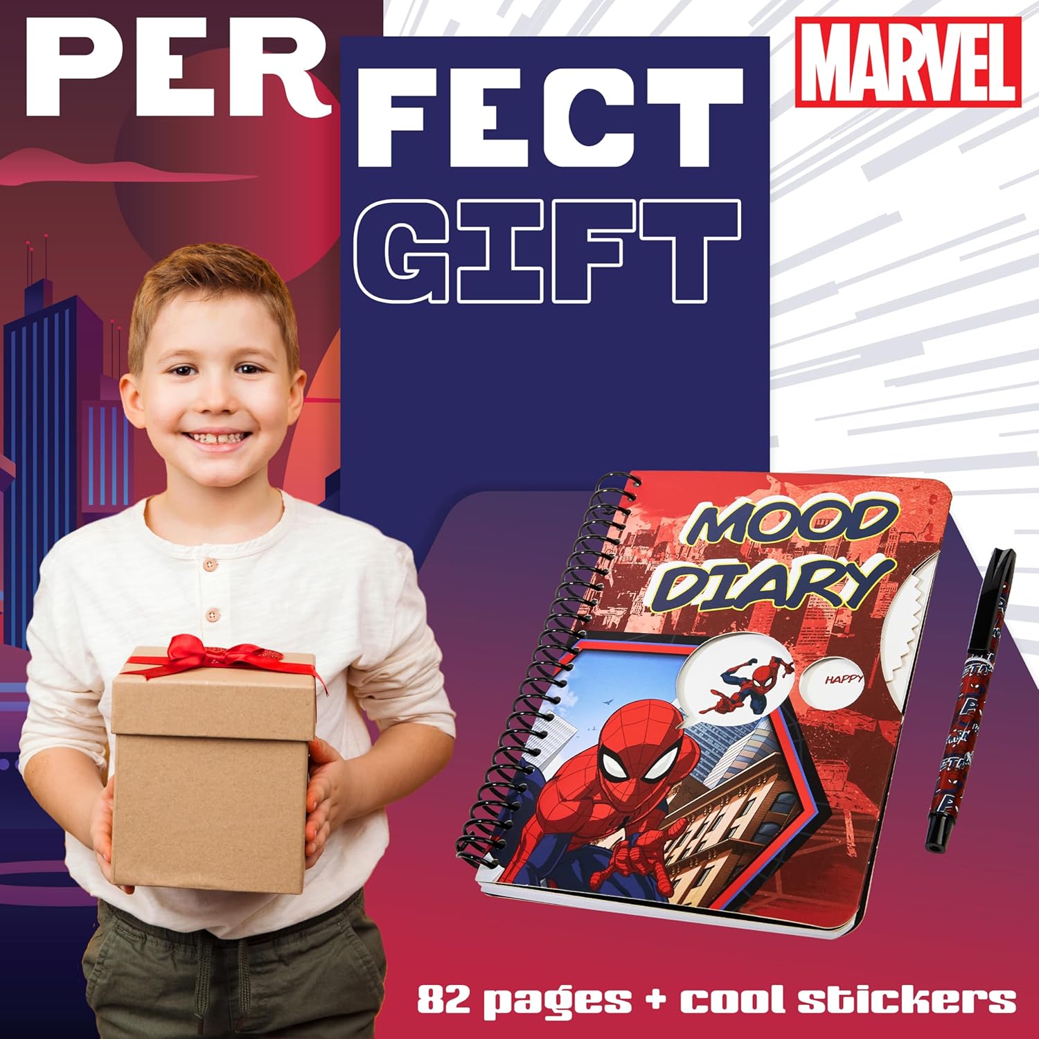 Agenda intime Marvel Spider-Man rouge A5 avec stickers et stylo – Image 3