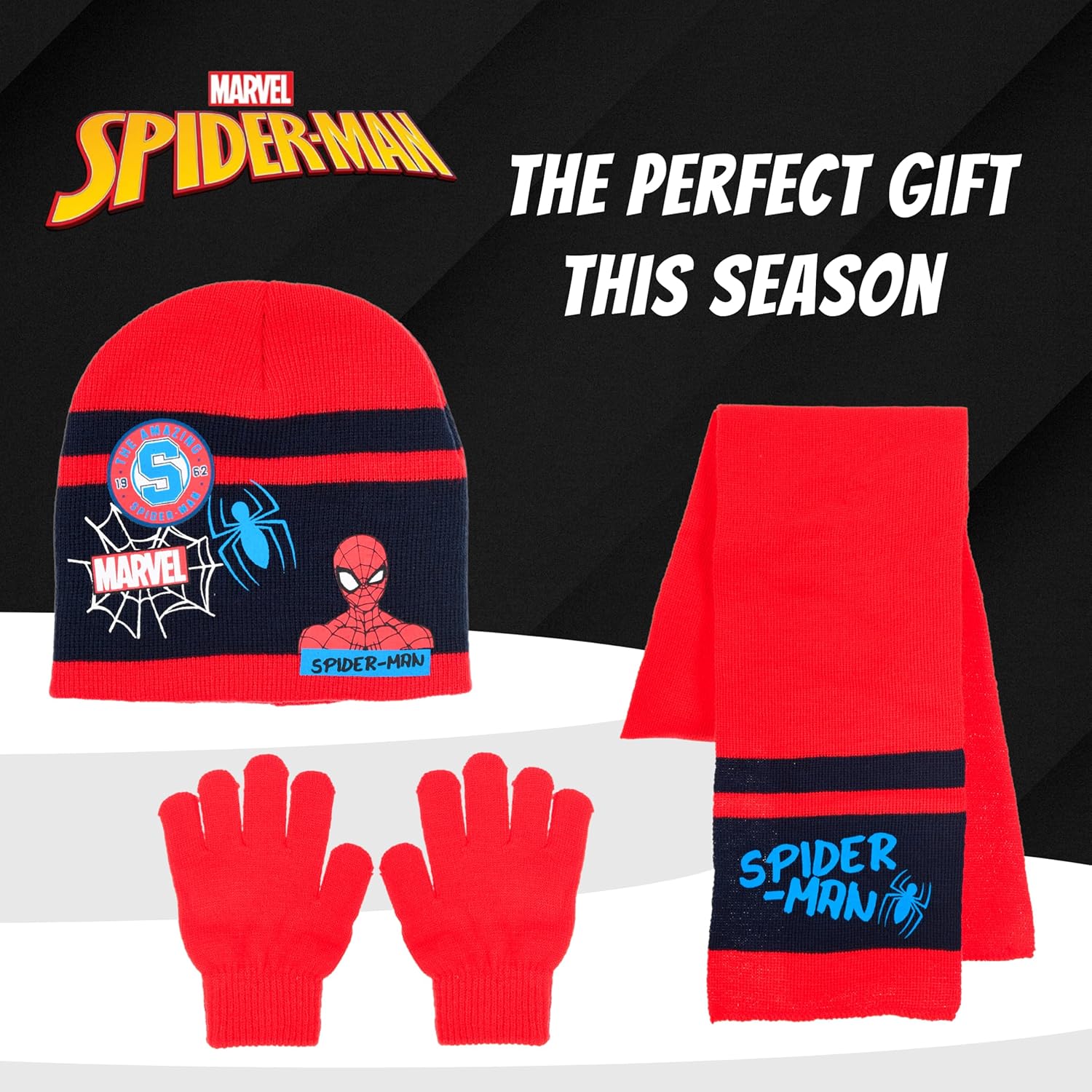 Ensemble d'hiver Spider-Man rouge avec bonnet, écharpe et gants pour garçon – Image 8