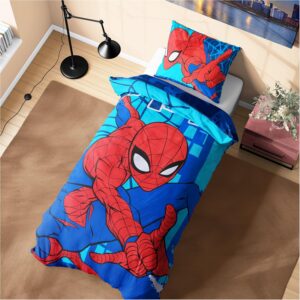 Parure de lit Marvel Spiderman bleu avec housse de couette 135 x 200 et taie 48 x 74