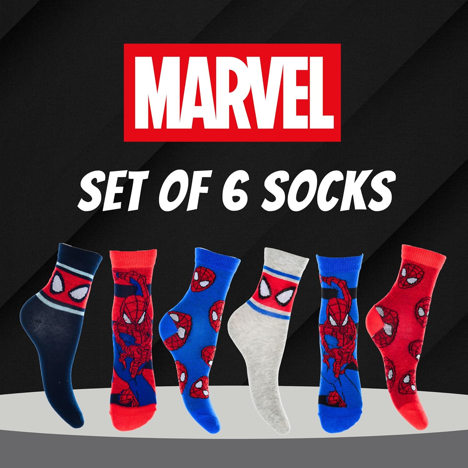 Marvel Spider-Man lot de 6 chaussettes en coton multicolores, taille 31-34 – Image 2
