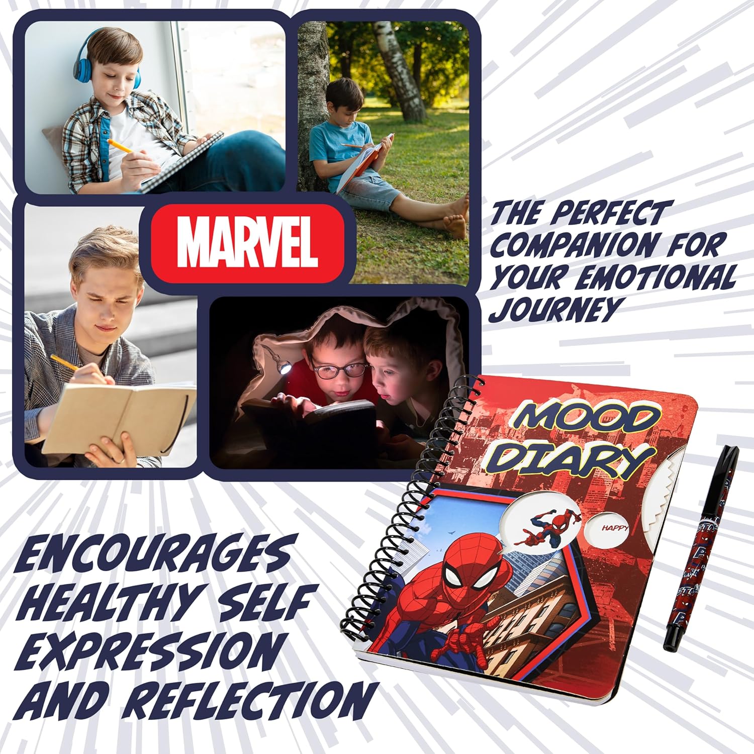 Agenda intime Marvel Spider-Man rouge A5 avec stickers et stylo – Image 5