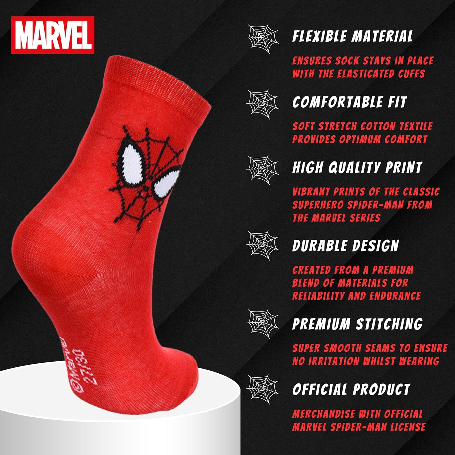 Lot de 6 chaussettes hautes Spider-Man Marvel en coton, taille 31-34 – Image 5