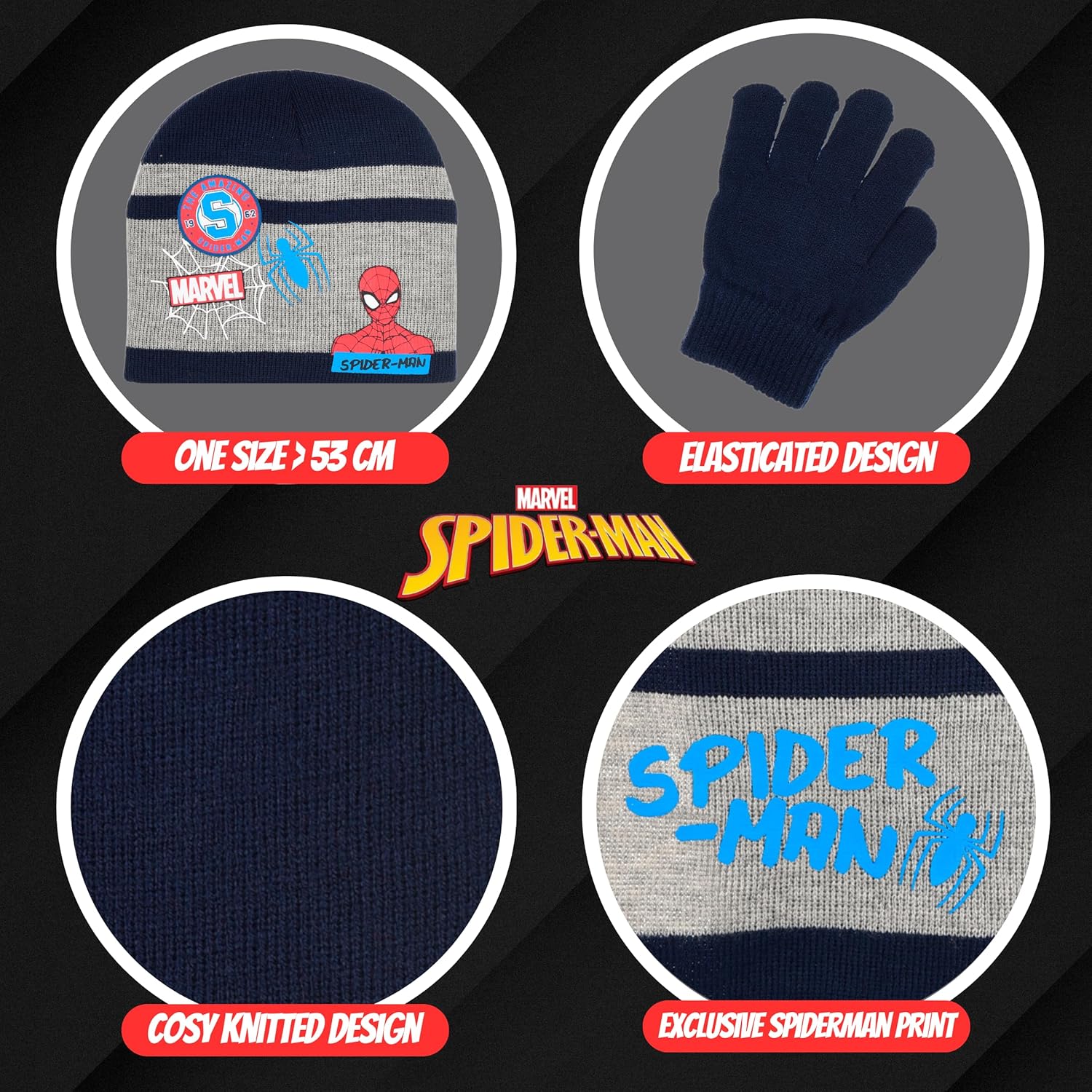 Ensemble d’hiver Spiderman bleu foncé avec chapeau, écharpe et gants pour garçon – Image 7