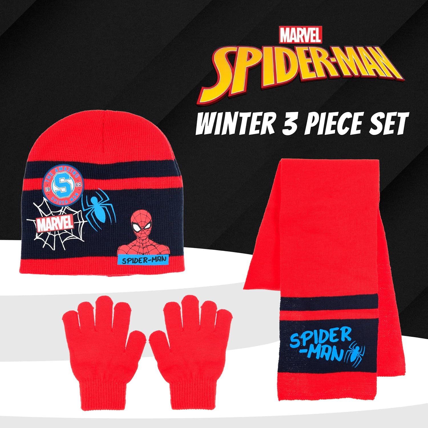 Ensemble d'hiver Spider-Man rouge avec bonnet, écharpe et gants pour garçon – Image 2