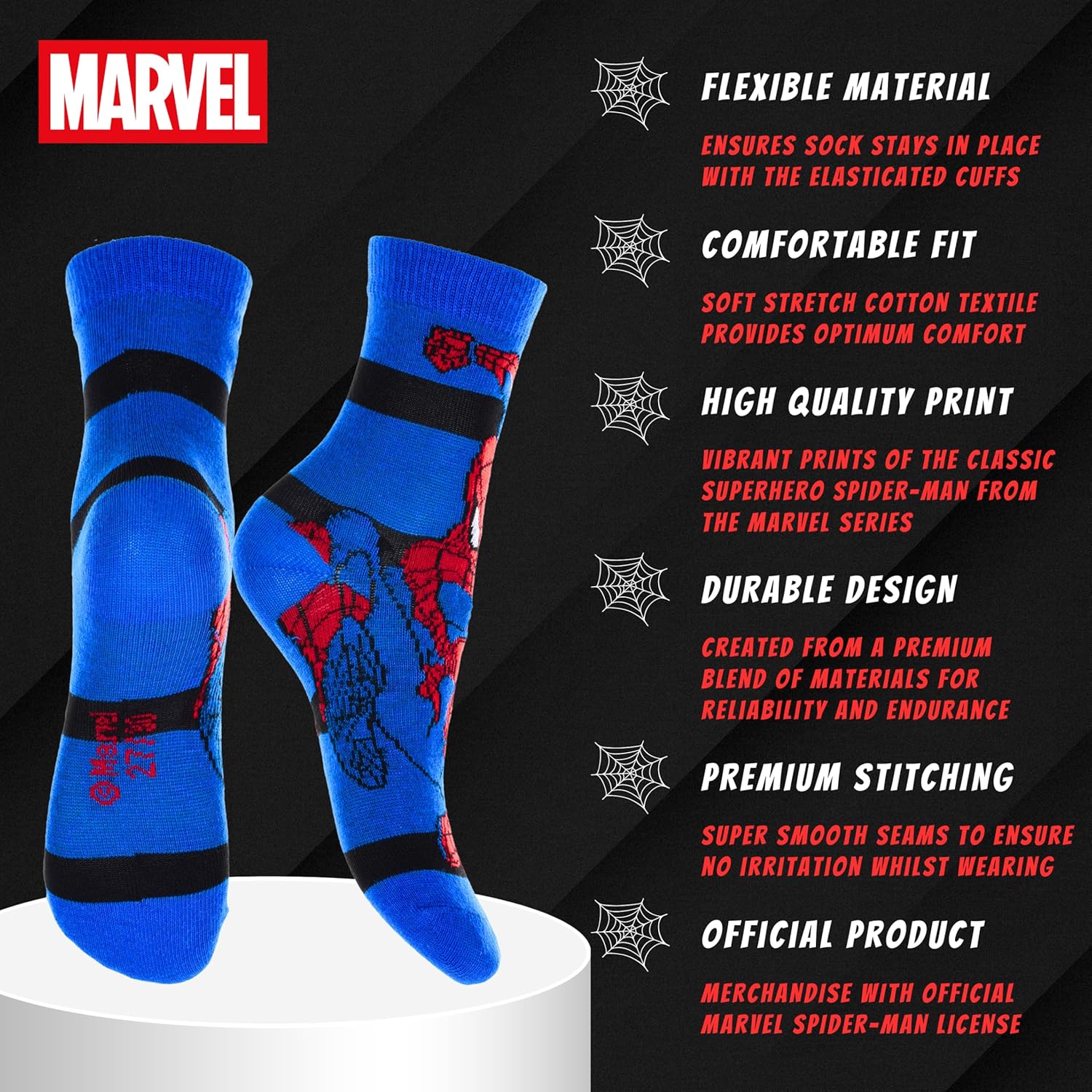Marvel Spider-Man lot de 6 chaussettes en coton multicolores, taille 31-34 – Image 5