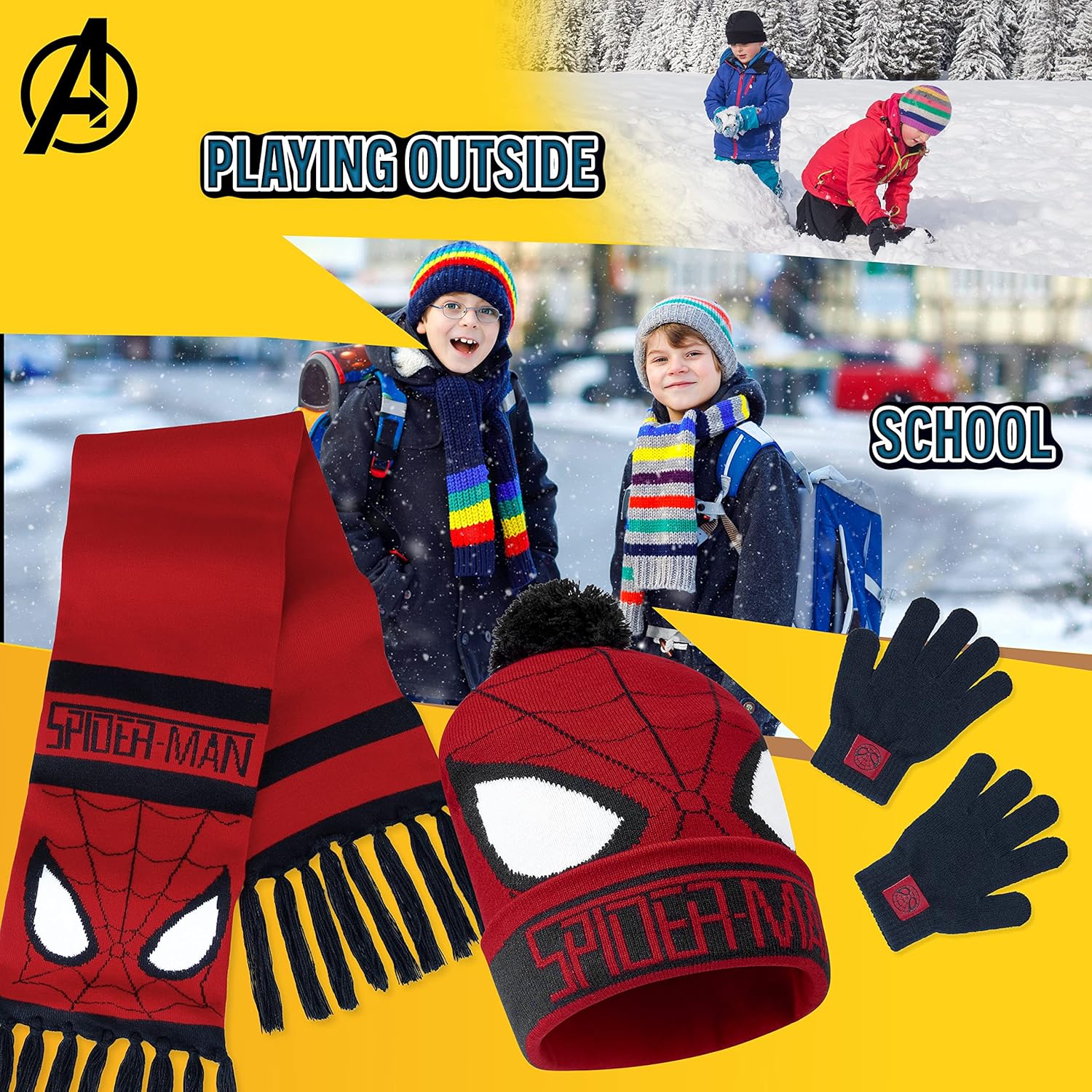 Ensemble d'hiver garçon Marvel Spider-Man, Rouge Spiderman 3 Pcs – Image 4