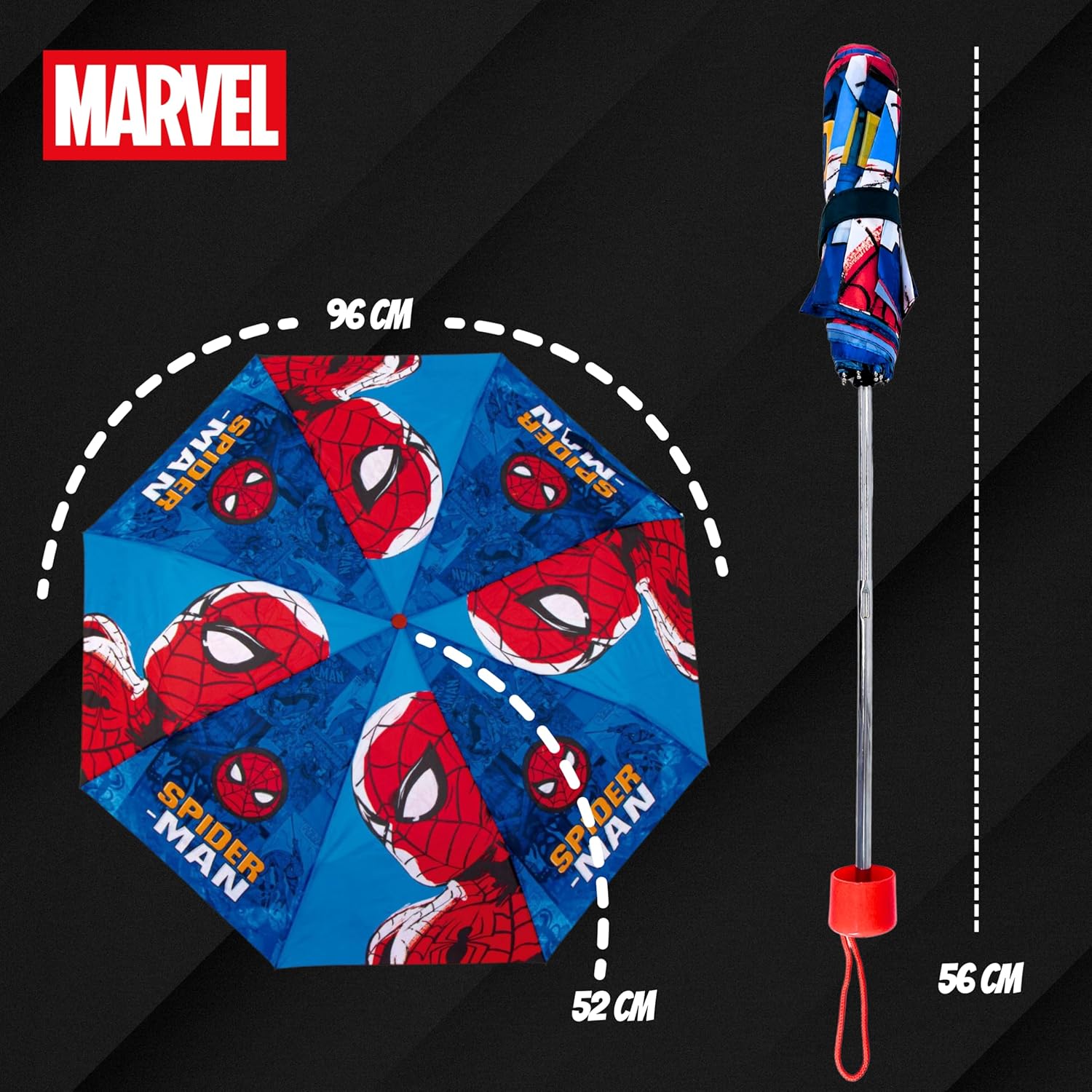 Parapluie pliant compact Marvel Spider-Man rouge – Image 4