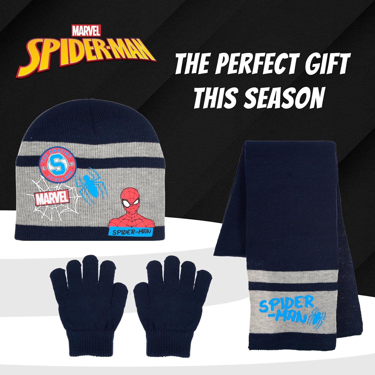 Ensemble d’hiver Spiderman bleu foncé avec chapeau, écharpe et gants pour garçon – Image 8