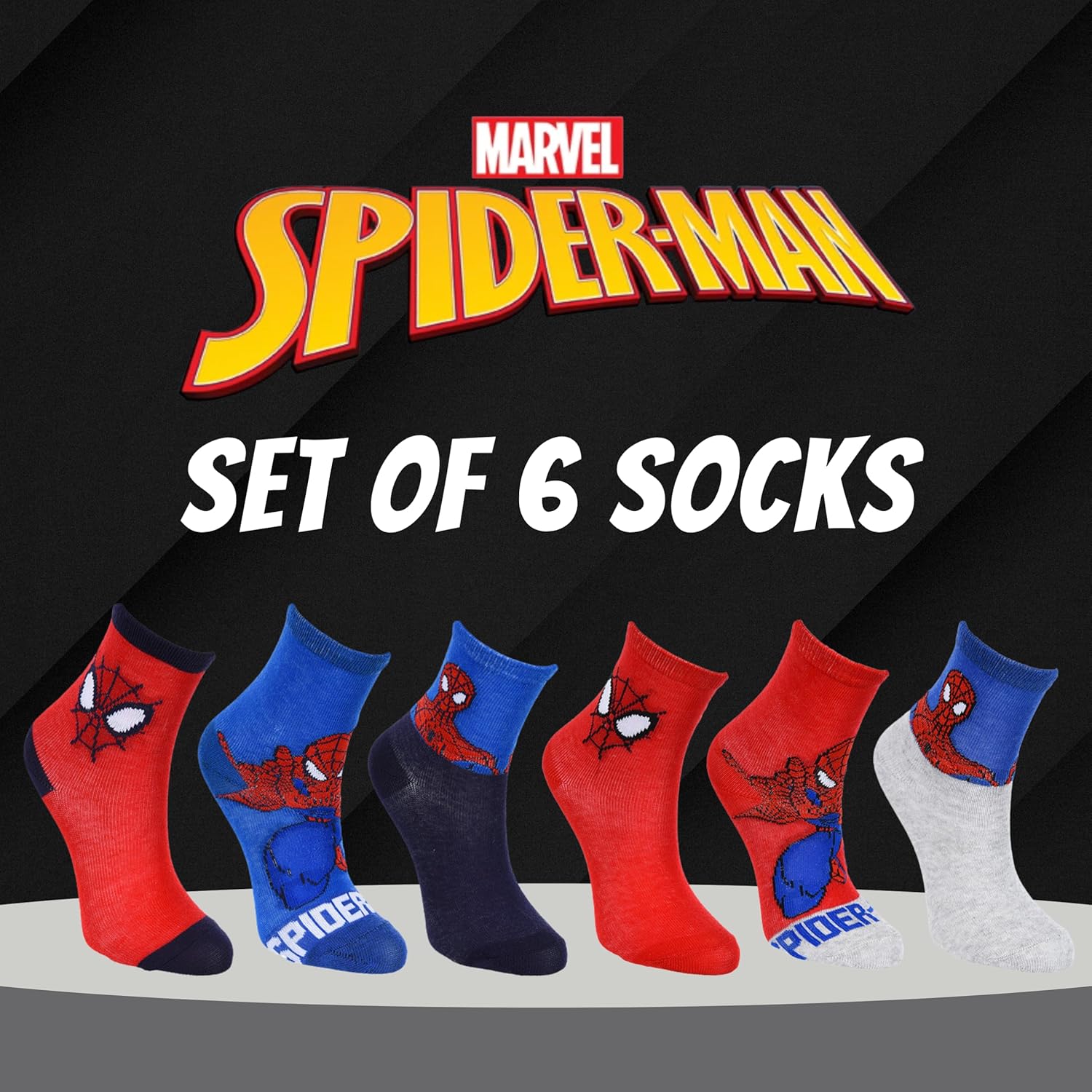 Lot de 6 chaussettes hautes Spider-Man Marvel en coton, taille 31-34 – Image 2