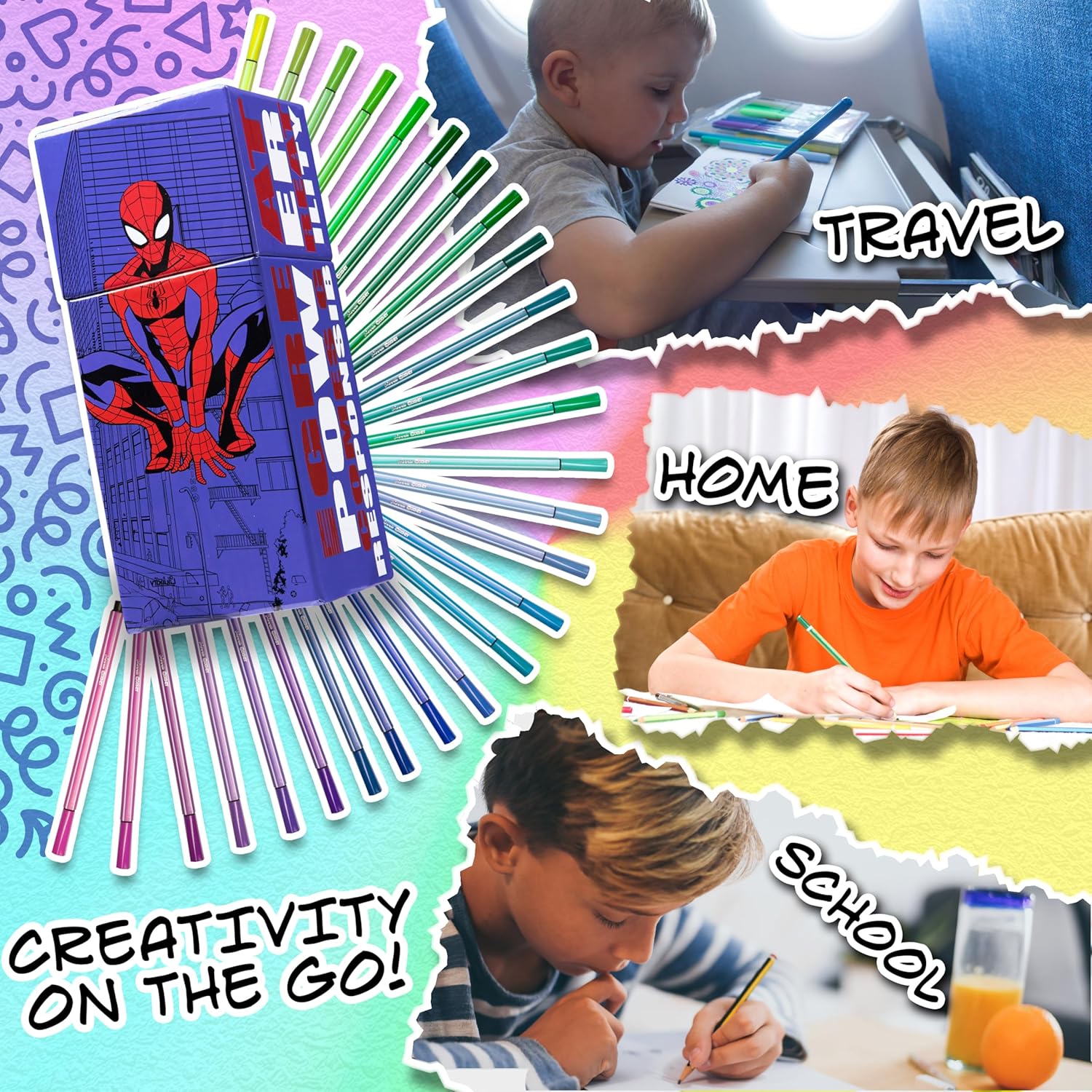 Coffret Marvel Spiderman avec 60 feutres de coloriage enfant – Image 4