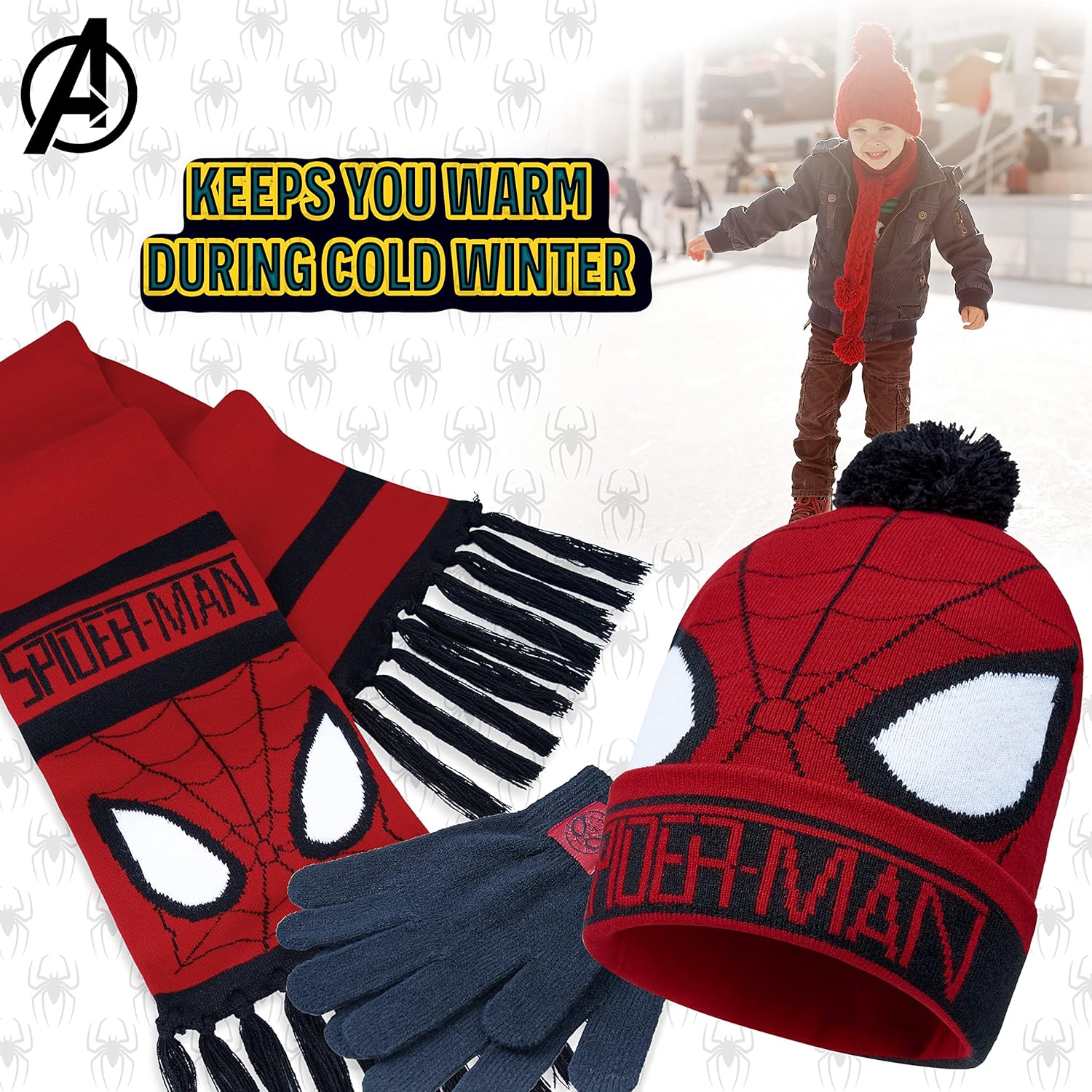 Ensemble d'hiver garçon Marvel Spider-Man, Rouge Spiderman 3 Pcs – Image 5