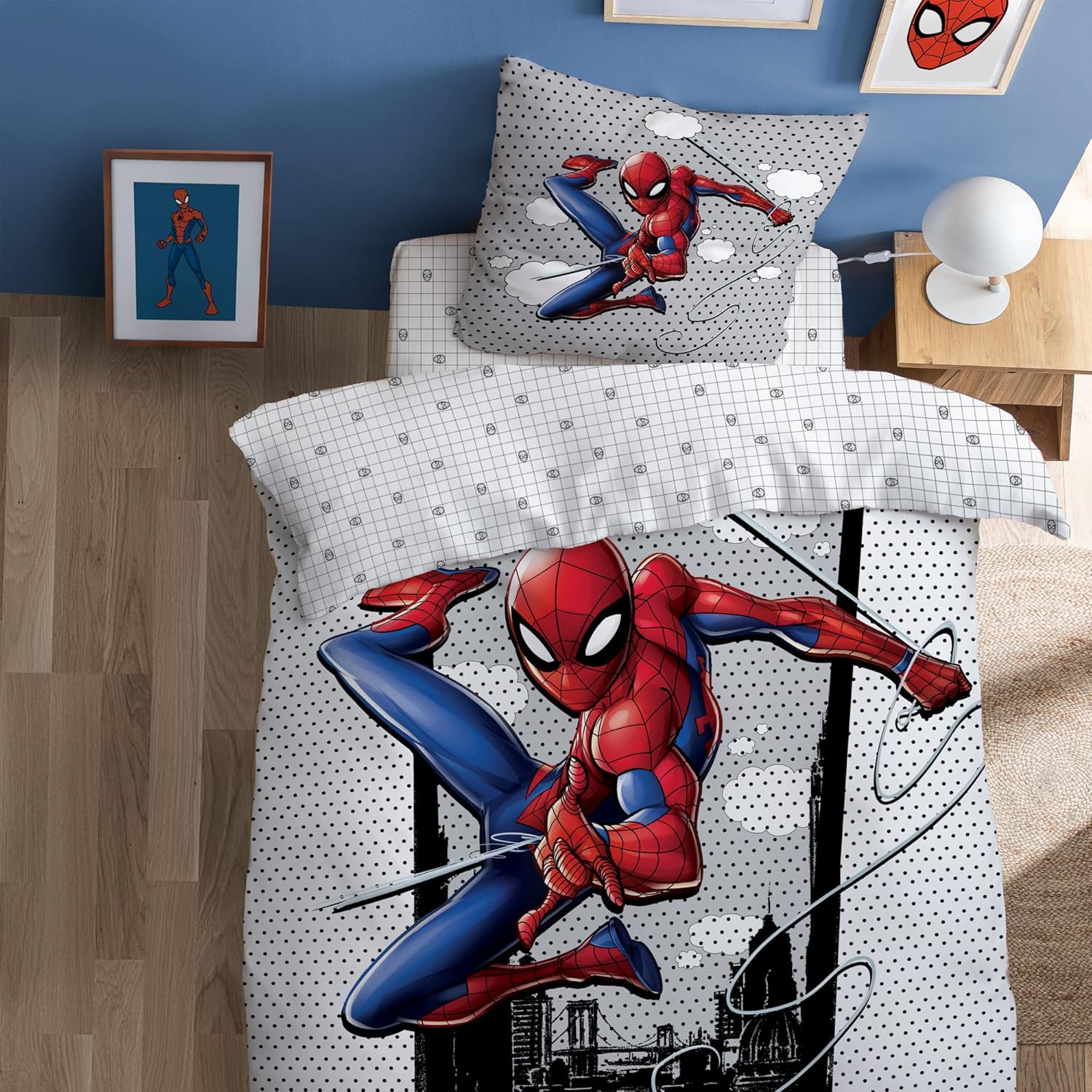Parure de lit enfant Spider-Man grise en 100 % coton