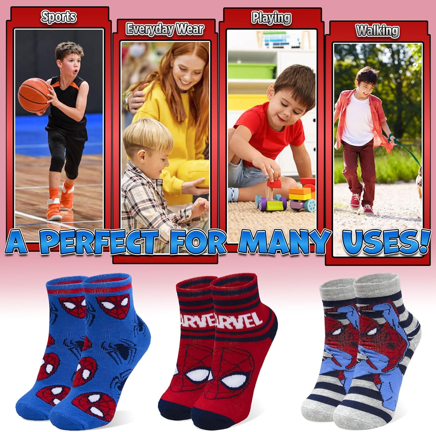 Chaussettes enfant Marvel Spider-Man Avengers en coton gris 27 à 30 – Image 5