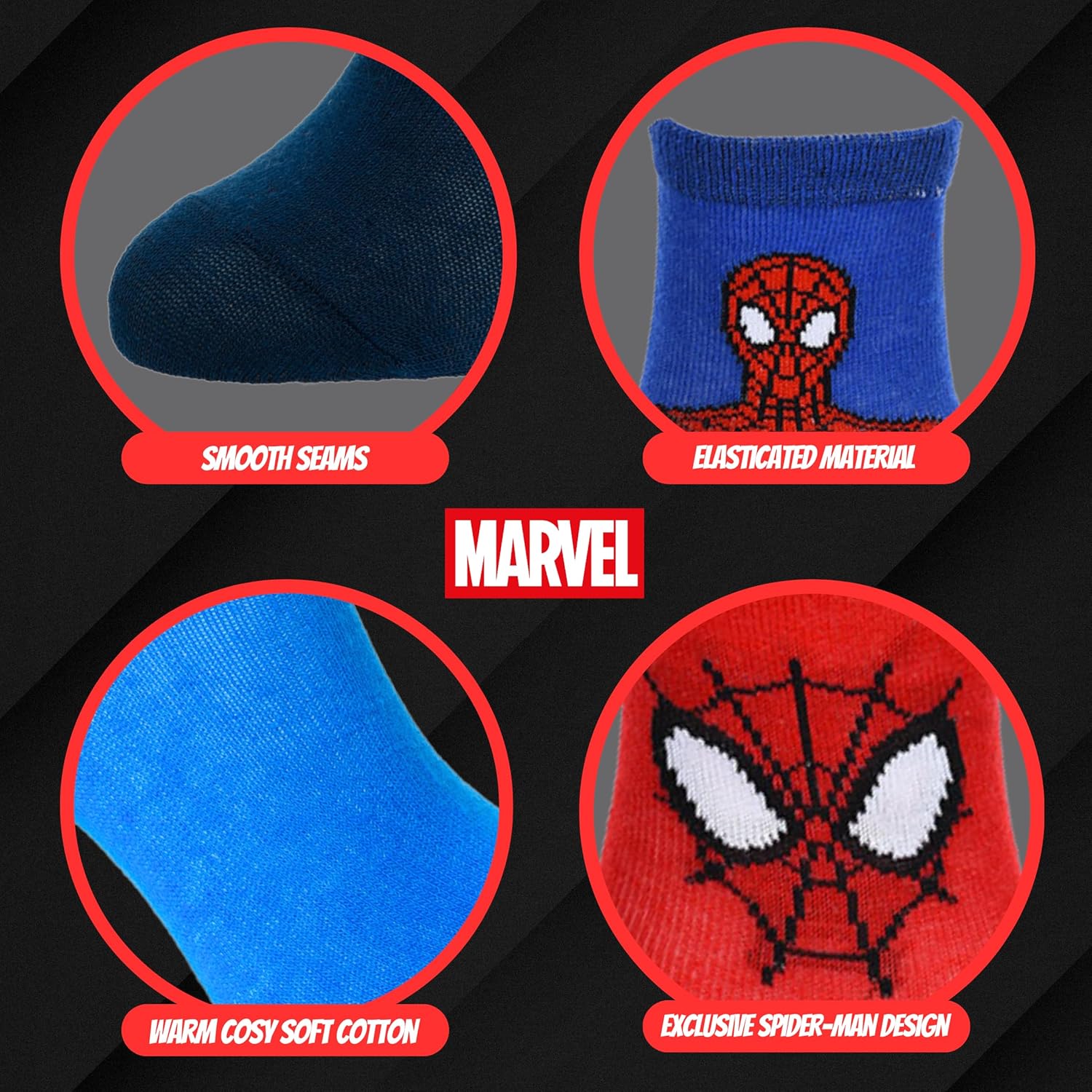 Lot de 6 chaussettes hautes Spider-Man Marvel en coton, taille 31-34 – Image 6