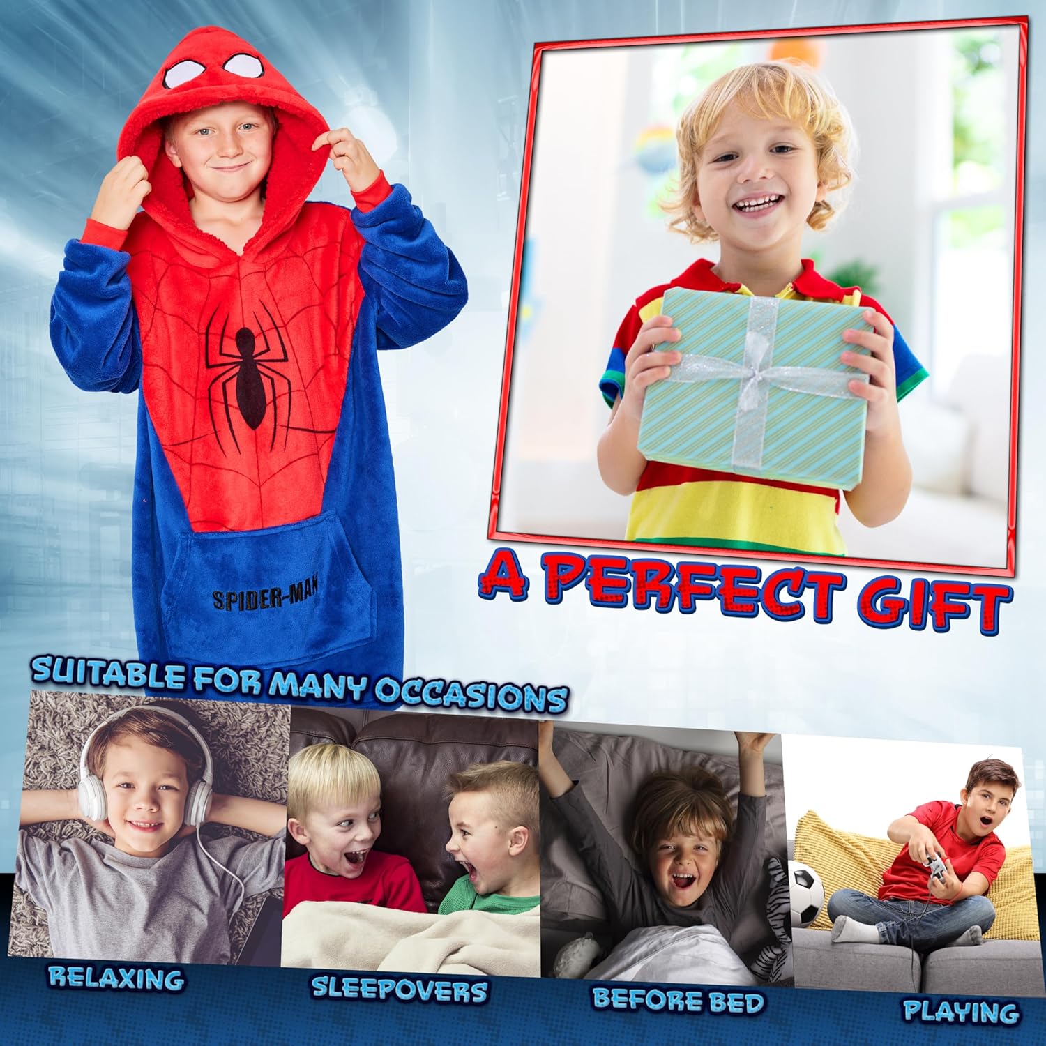 Pull plaid oversize Marvel Spider-Man en polaire pour enfant, taille unique – Image 3