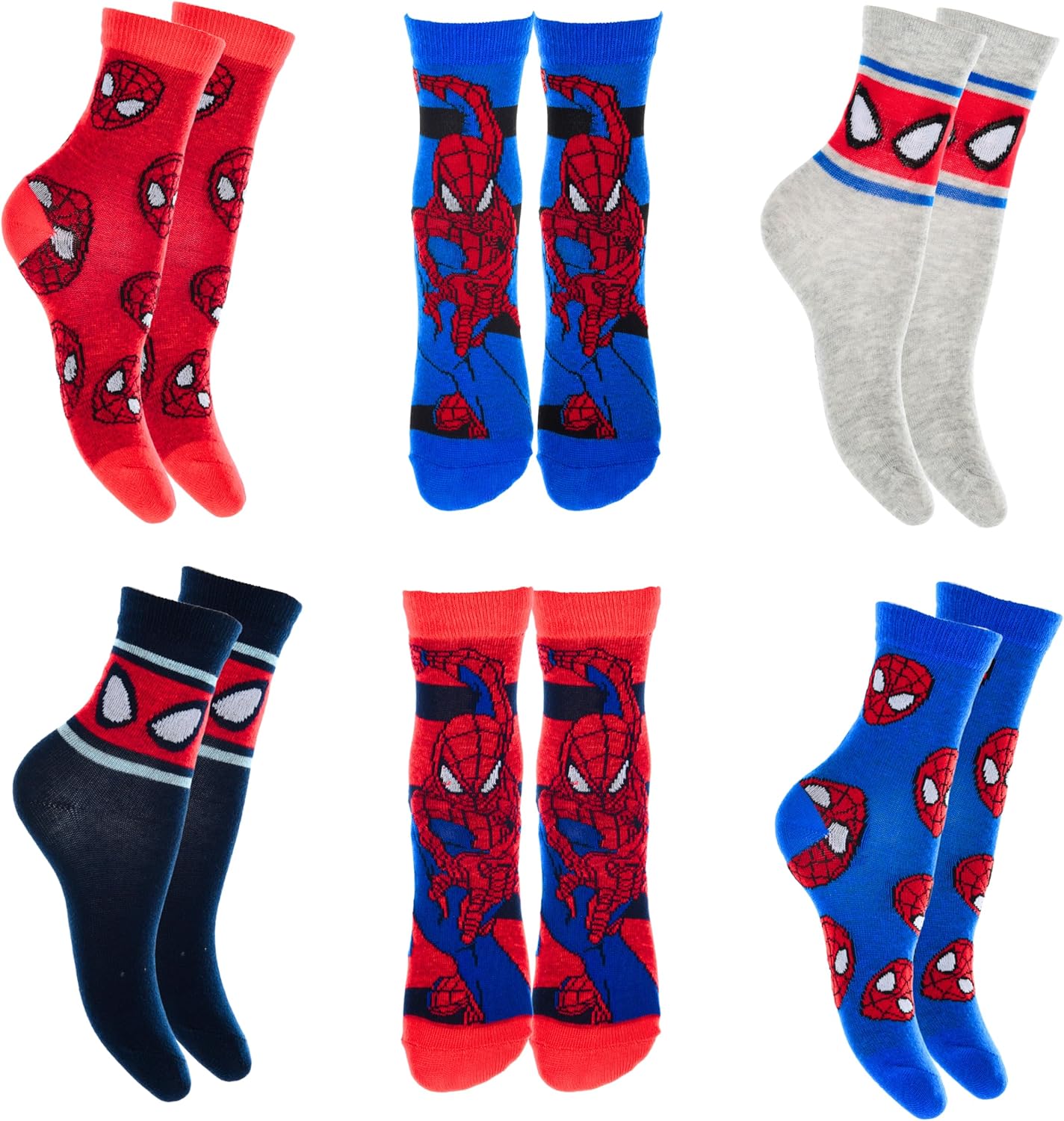 Marvel Spider-Man lot de 6 chaussettes en coton multicolores, taille 31-34