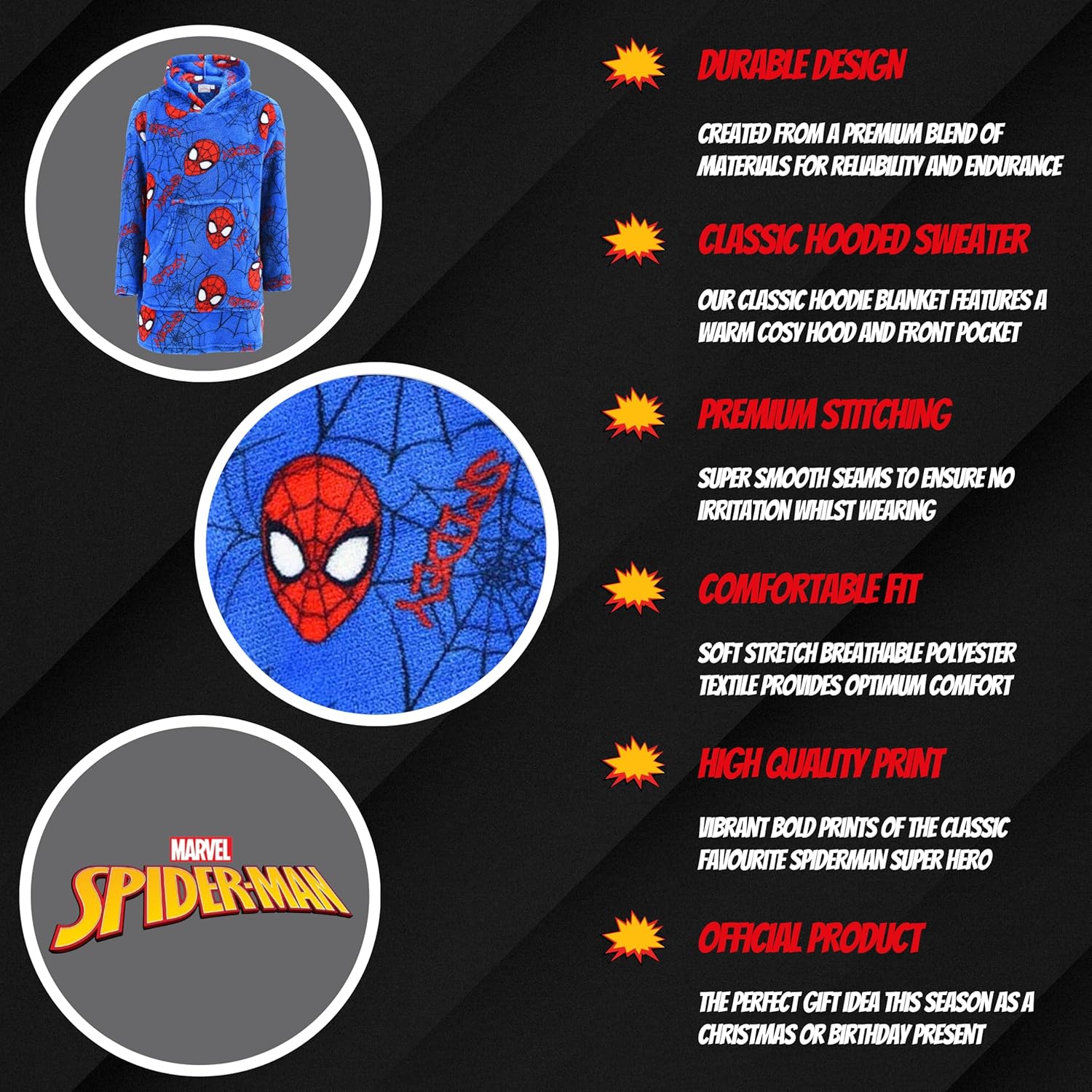 Pull plaid à capuche Spider-Man en polaire douce pour garçon 3/5 ans bleu – Image 8