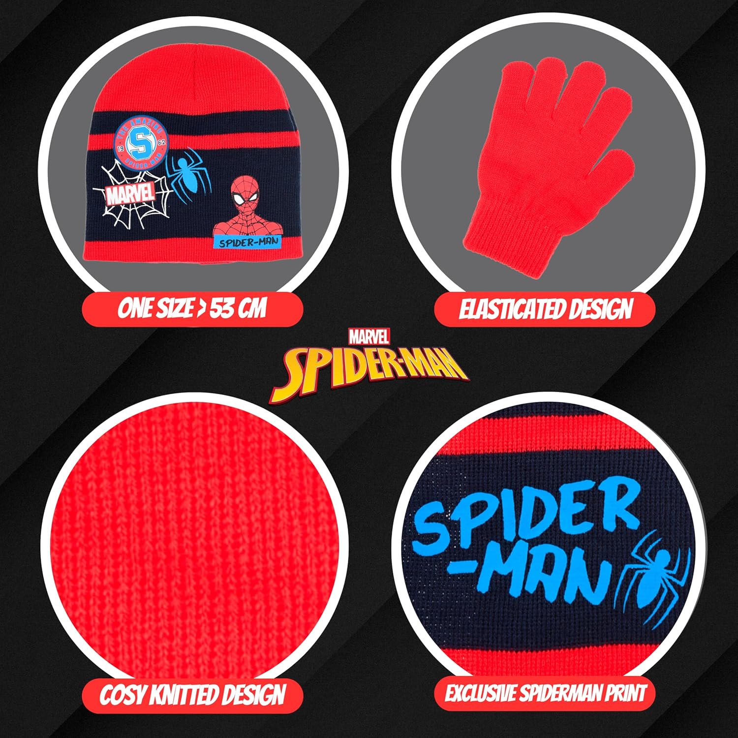 Ensemble d'hiver Spider-Man rouge avec bonnet, écharpe et gants pour garçon – Image 7