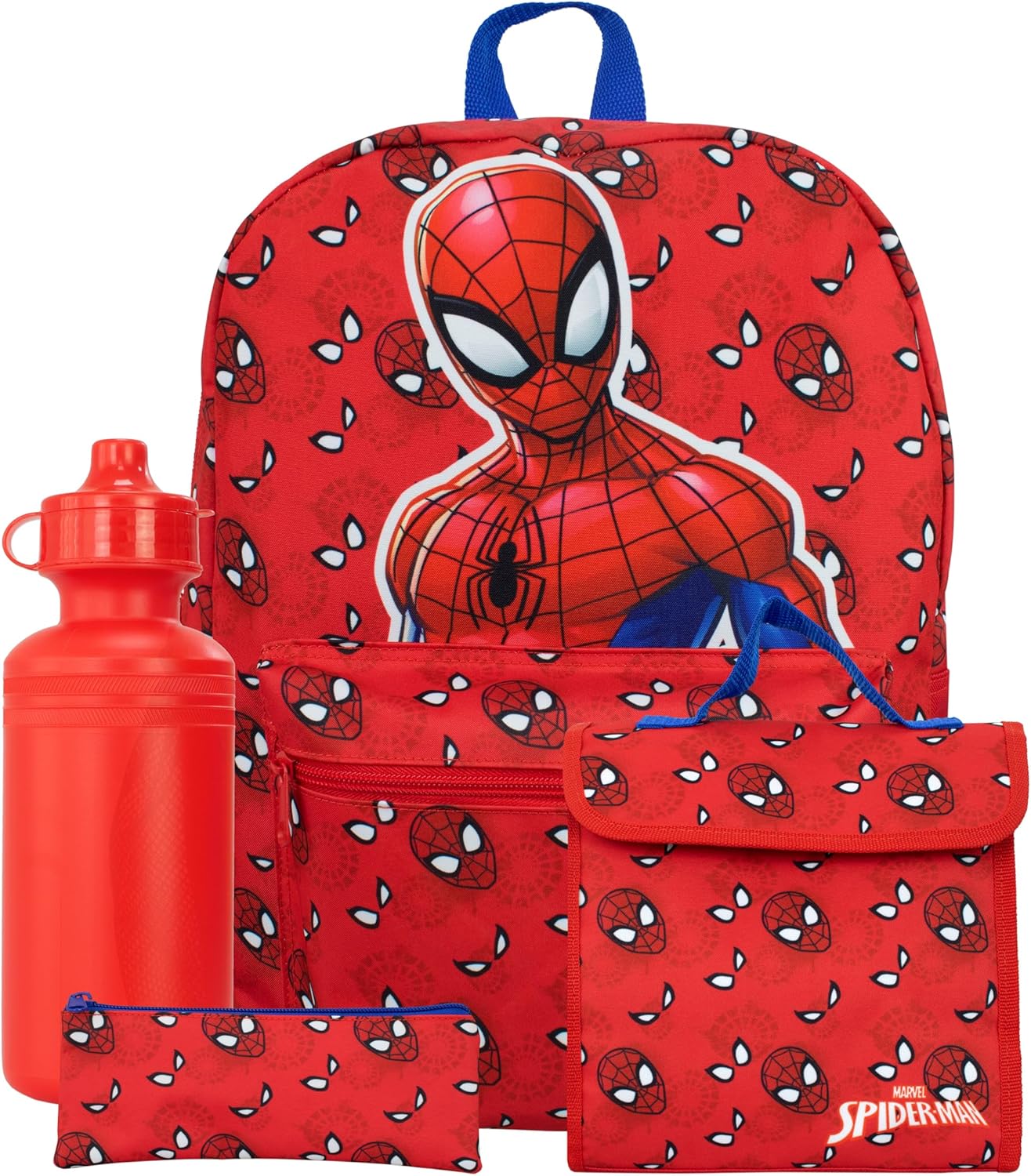 Cartable Marvel Spiderman rouge avec bouteille, sac lunch et trousse