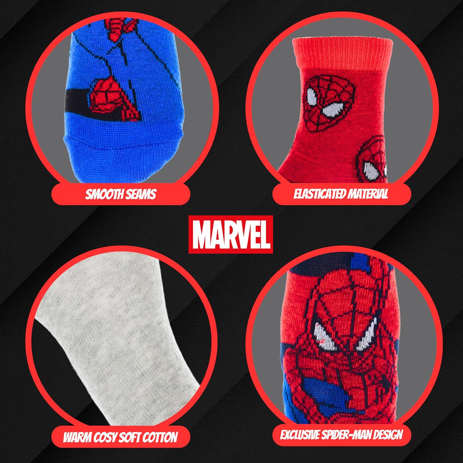 Marvel Spider-Man lot de 6 chaussettes en coton multicolores, taille 31-34 – Image 6
