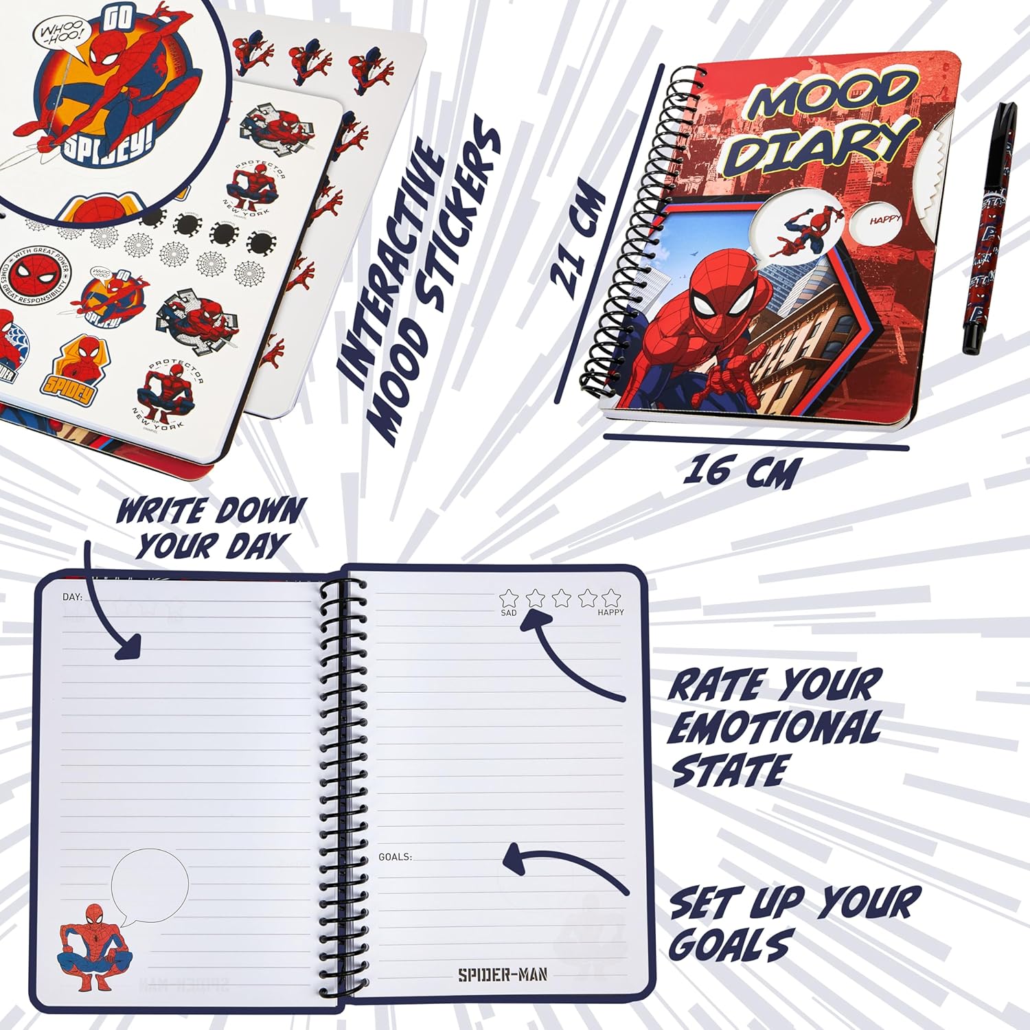 Agenda intime Marvel Spider-Man rouge A5 avec stickers et stylo – Image 6
