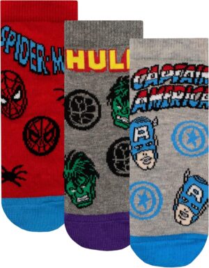 Lot de 3 chaussettes Marvel enfant à la cheville avec Spider-Man, Captain America et Hulk