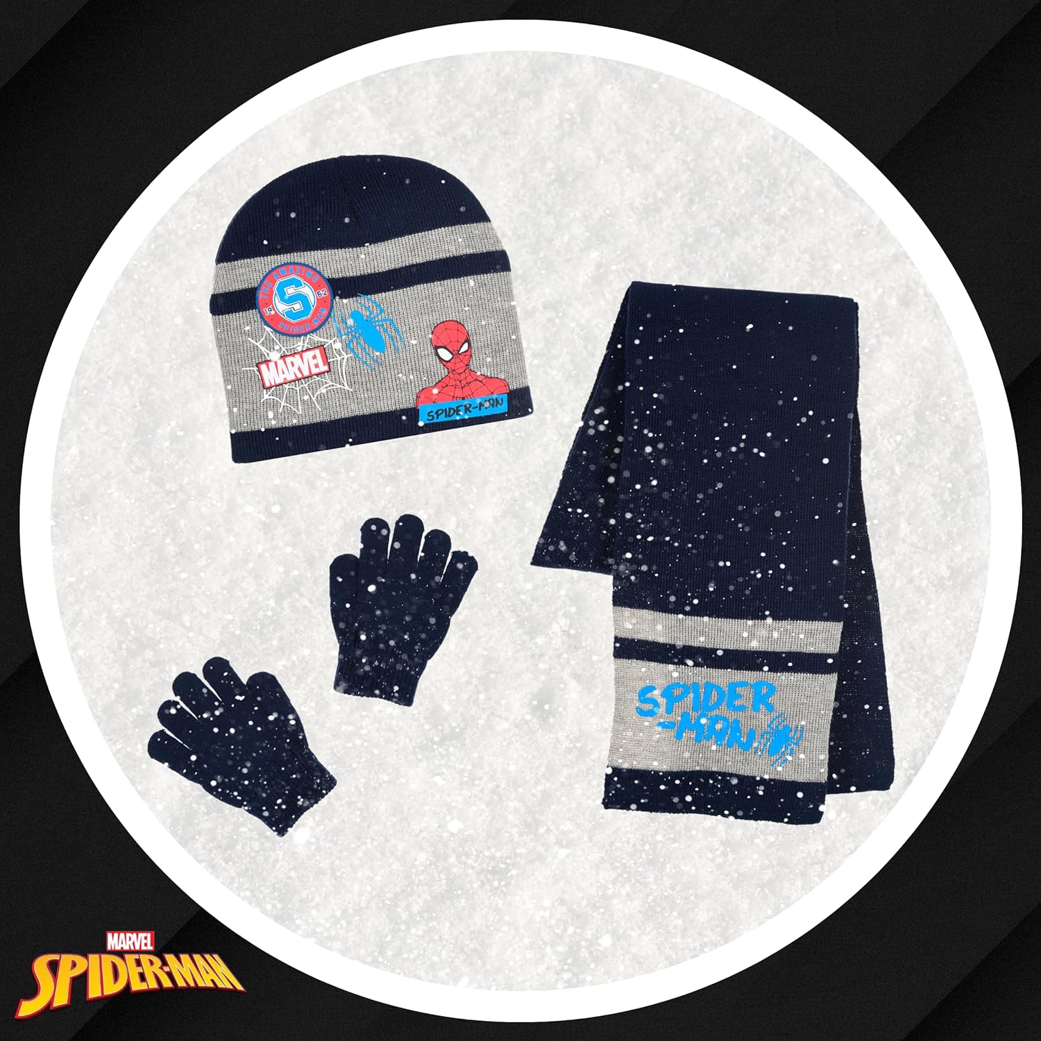 Ensemble d’hiver Spiderman bleu foncé avec chapeau, écharpe et gants pour garçon – Image 3