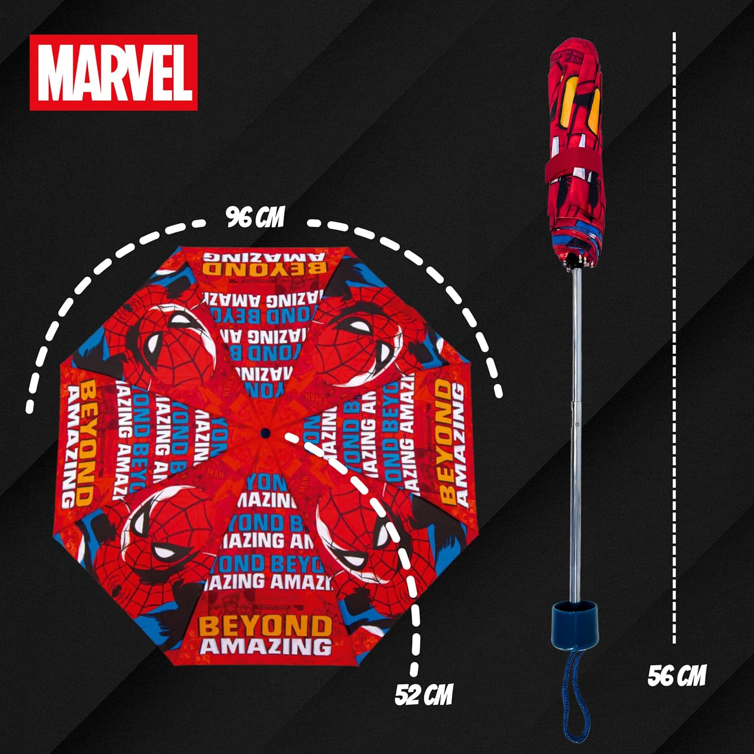 Parapluie pliant compact Marvel Spiderman noir, structure haute résistance – Image 4