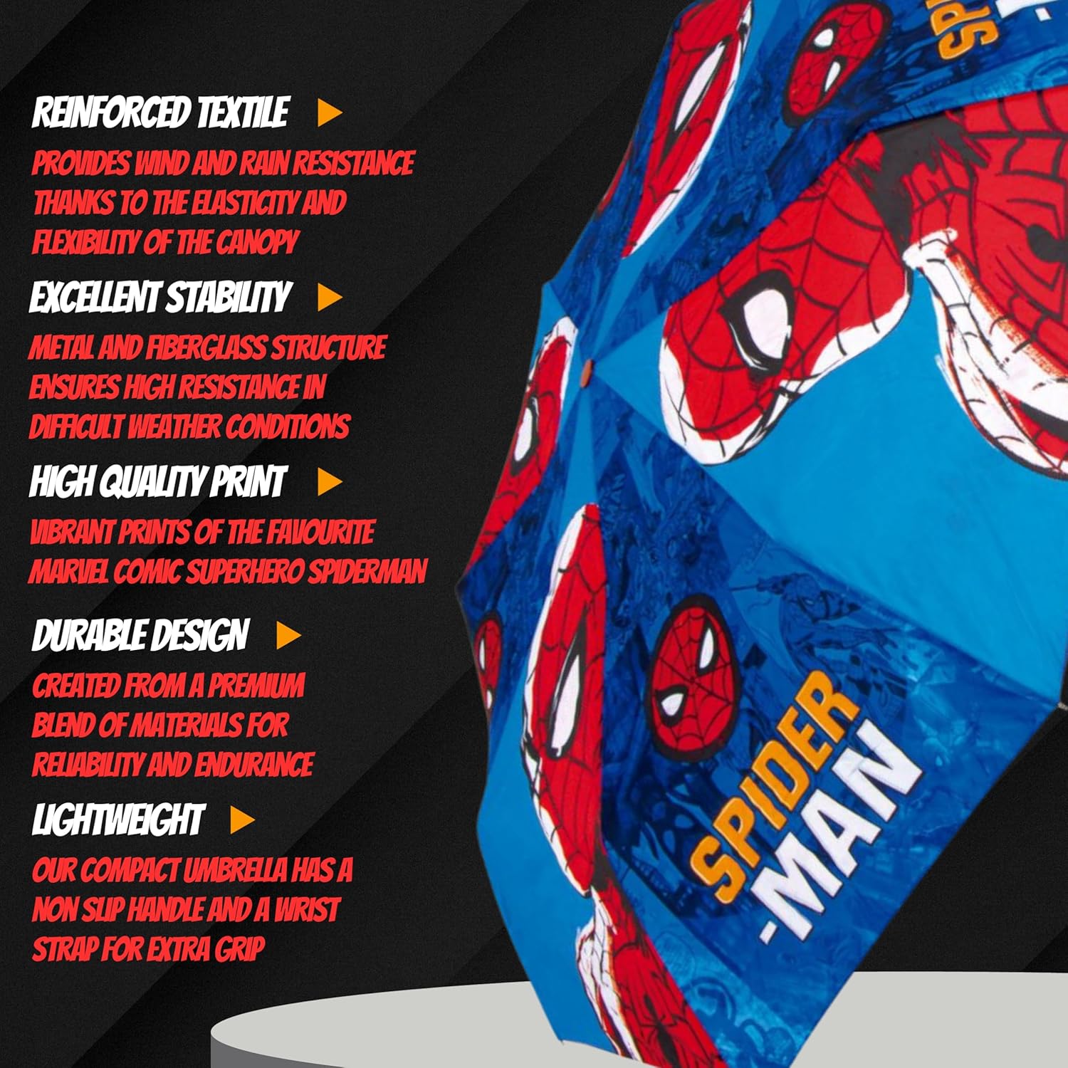 Parapluie pliant compact Marvel Spider-Man rouge – Image 3