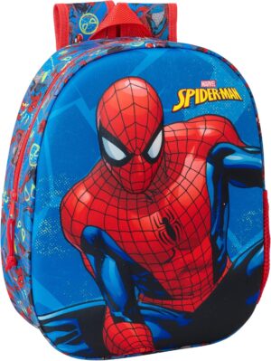 Sac à dos d'école Spiderman 3D bleu marine adaptable au chariot