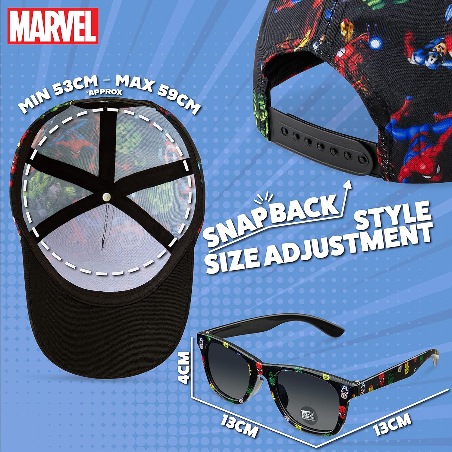 Ensemble enfant Marvel Spider-Man avec casquette respirante réglable et lunettes de soleil UV400 – Image 6