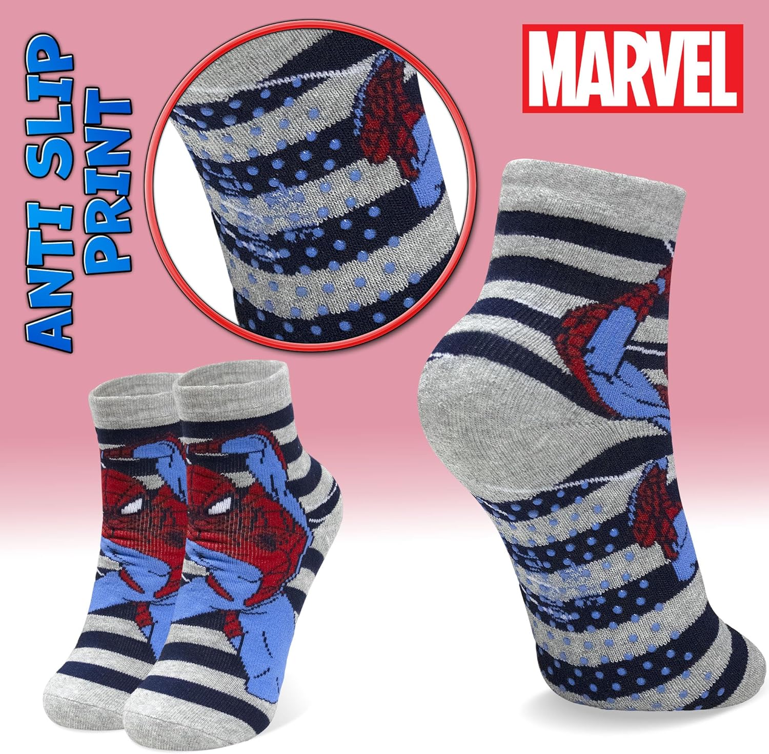 Chaussettes enfant Marvel Avengers Spider-Man en coton gris 23 à 26 – Image 3