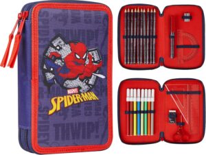 Trousse scolaire Spider-Man Marvel avec fournitures, 2 ou 3 compartiments