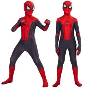 Costume enfant Spider-Man noir et rouge avec tailles de 90-100cm à 171-180cm