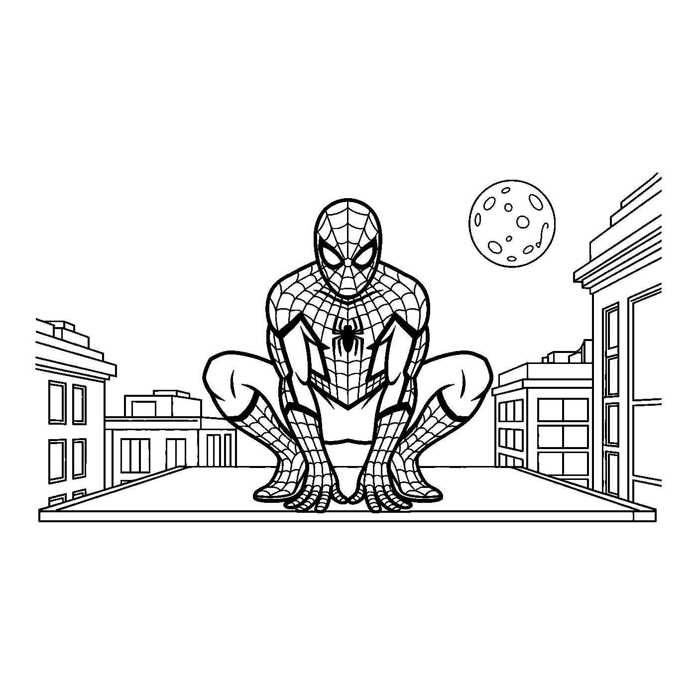Coloriage Spider-Man gratuit à imprimer : Spider-Man prêt à lancer sa toile