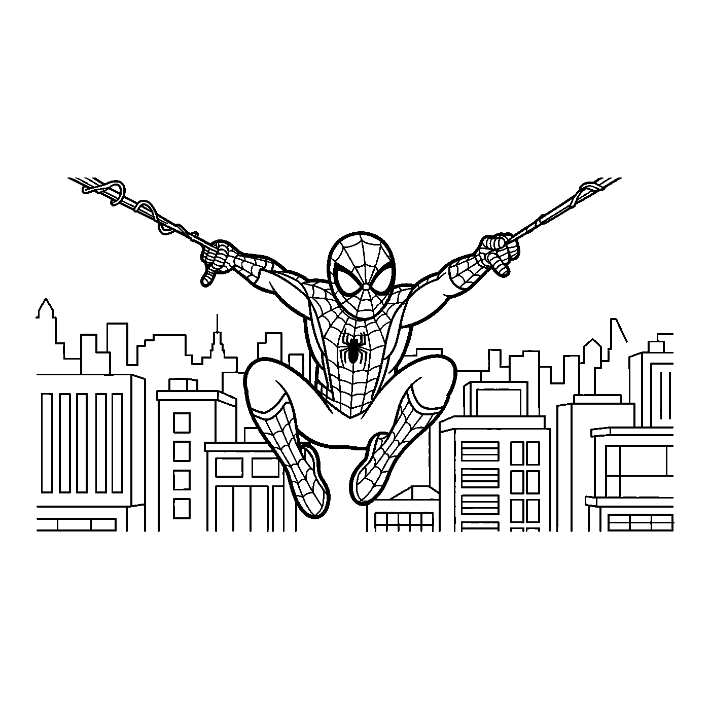 Coloriage Spider-Man gratuit à imprimer : Spider-Man en pose héroïque