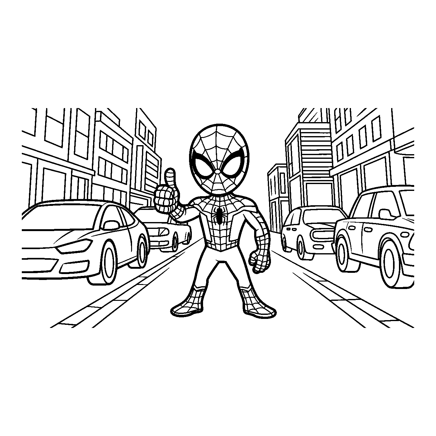 Coloriage Spider-Man gratuit à imprimer : Spider-Man dans une scène d'action