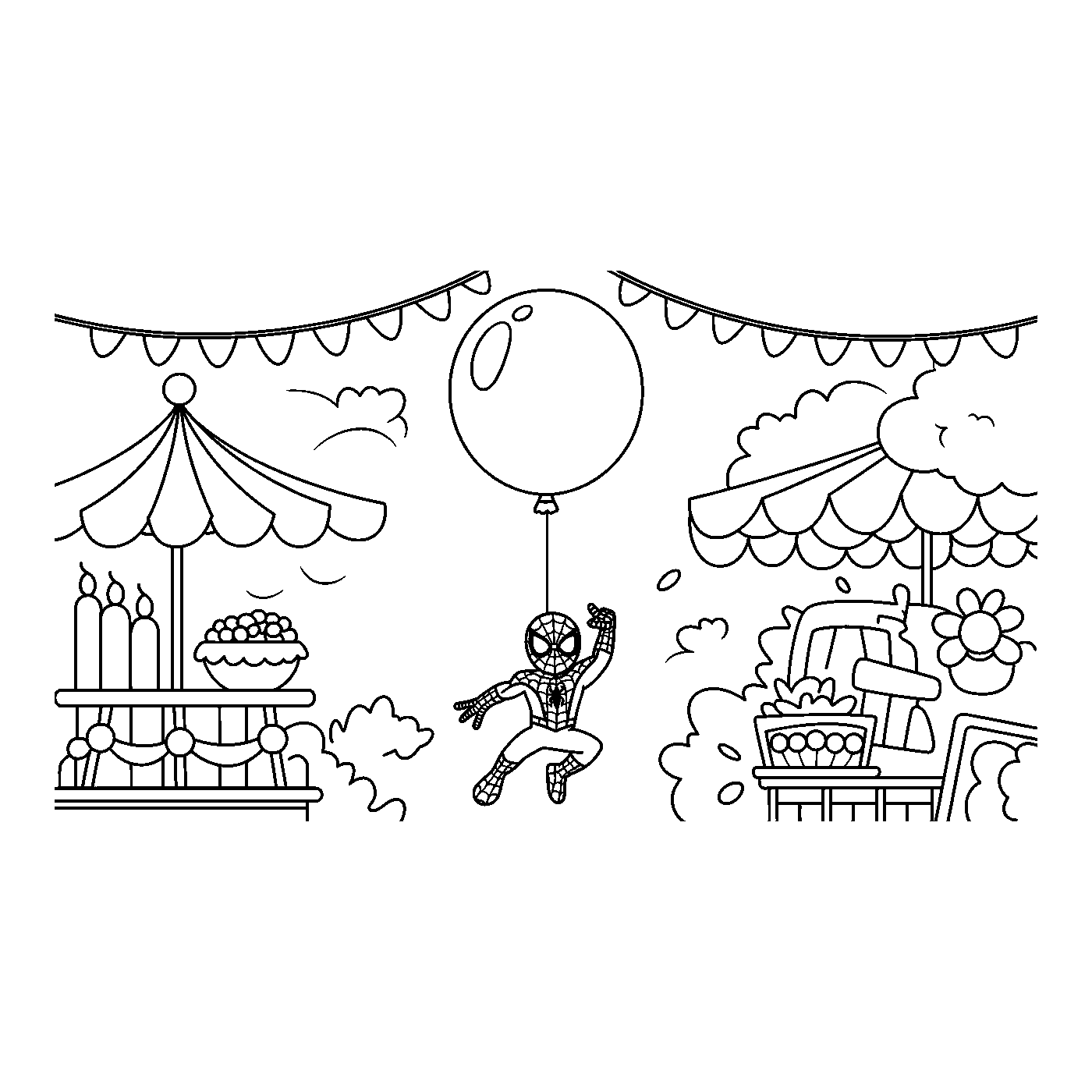Coloriage Spider-Man gratuit à imprimer : Spider-Man attrape un ballon géant