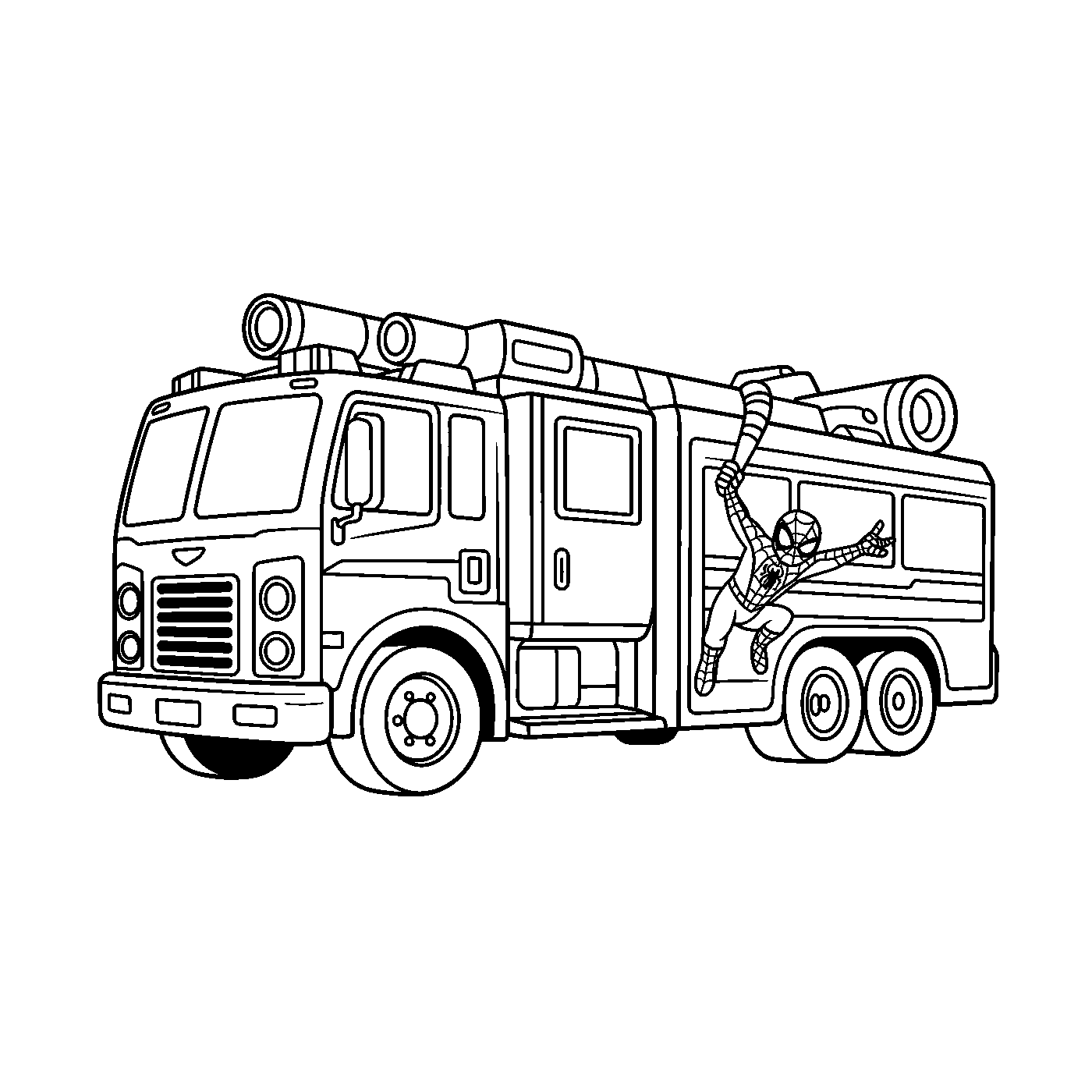 Coloriage Spider-Man gratuit à imprimer : Spider-Man aide les pompiers